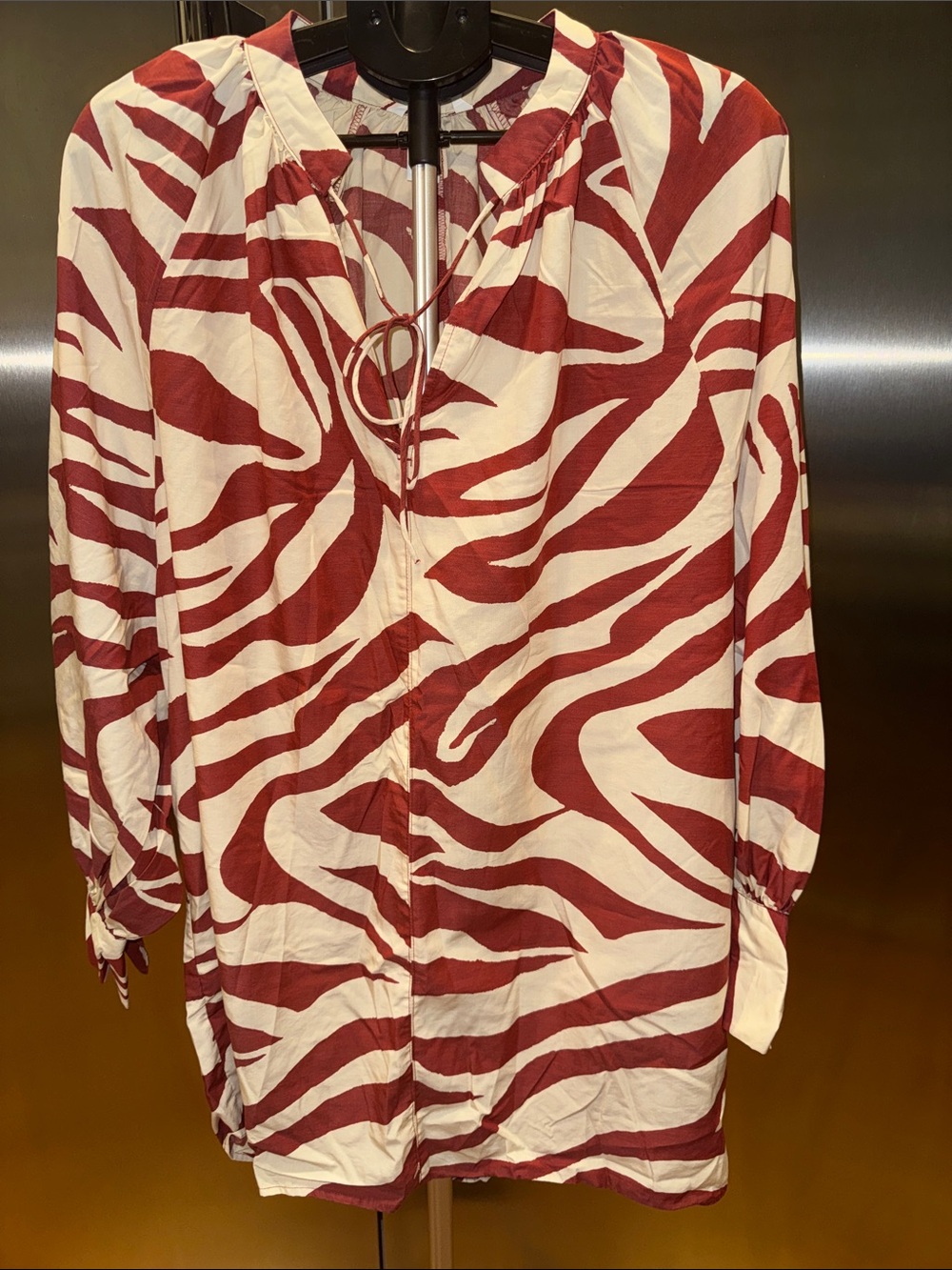 H&M Red & White Printed V-Neck Tunic